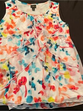 wonder nation White Multicolor Watercolor Ruffle Dress